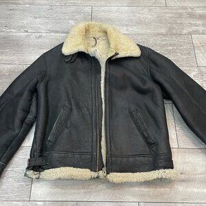 VTG B-3 Shearling Bomber Jacket Aviator Pilot WWII Black L
